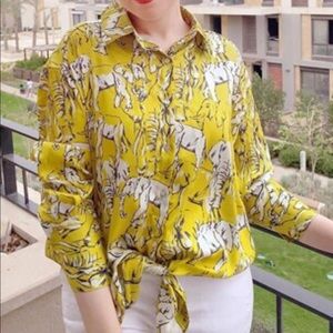 Elephant Print Button Through Blouse